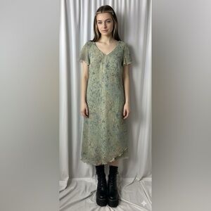 VTG Y2K Believe size 12 chiffon fairy grunge floral bias hem ruffle dress